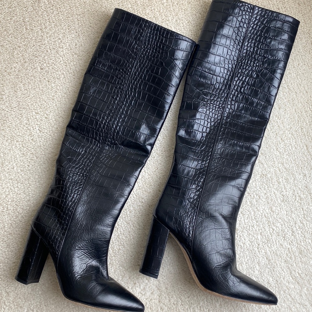 Paris Texas boots black leather crocodile embossed size 38 1/2.